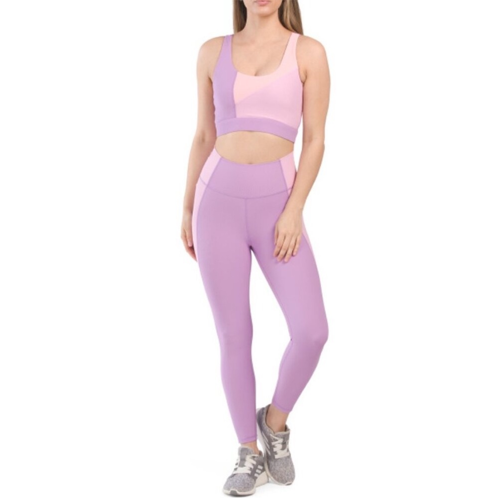 Seamless High-Waist Lilac Leggings - Colorblock Pink Accent